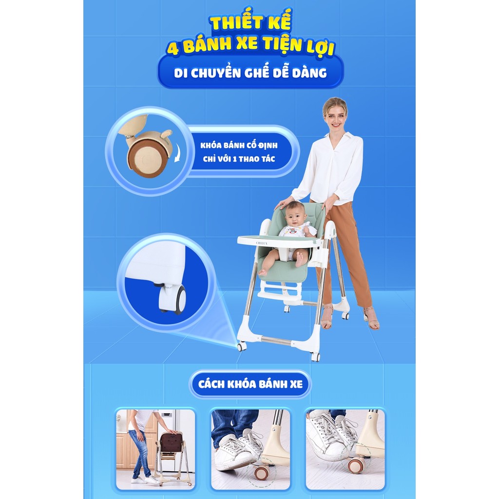 Mô tả Ghế ăn dặm cho bé Chilux Grow S - Điều chỉnh độ cao linh hoạt, ngã lưng 5 cấp độ - 7