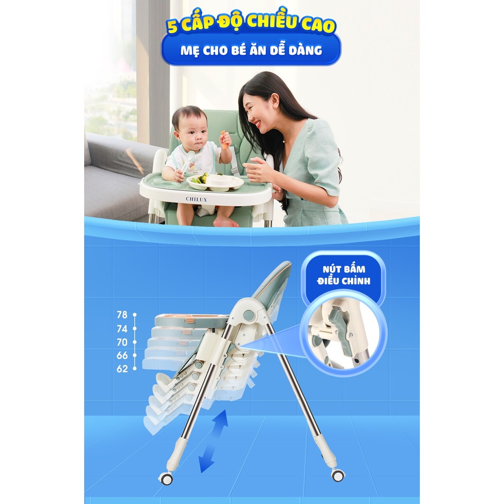 Mô tả Ghế ăn dặm cho bé Chilux Grow S - Điều chỉnh độ cao linh hoạt, ngã lưng 5 cấp độ - 8