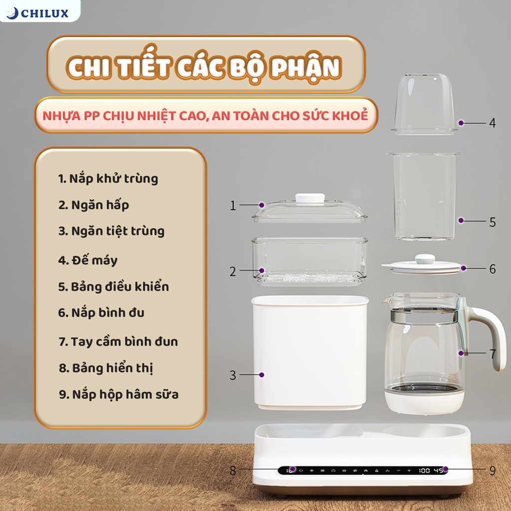 Mô tả Máy tiệt trùng sấy khô hâm sữa Chilux C1 - Bảo hành 2 năm chính hãng, miễn phí vận chuyển toàn quốc - 9