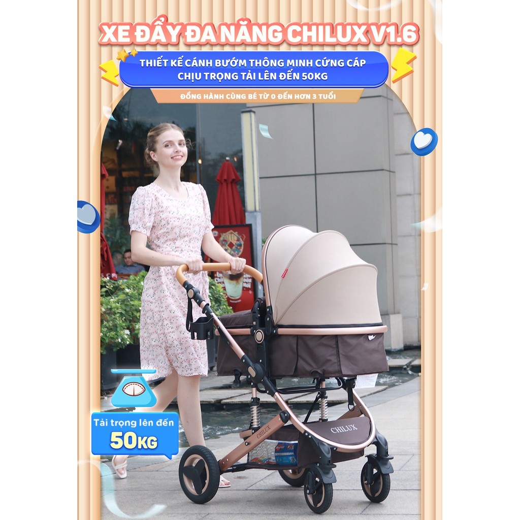 Mô tả Xe đẩy cho bé Chilux V1.6 - 9 tính năng tiện dụng cho mẹ và bé - có thể gấp gọn - 3