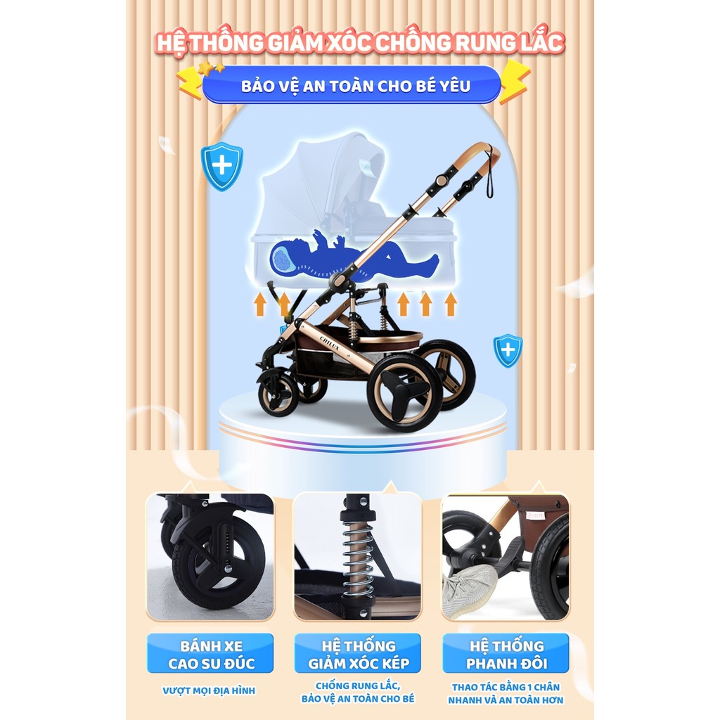 Mô tả Xe đẩy cho bé Chilux V1.6 - 9 tính năng tiện dụng cho mẹ và bé - có thể gấp gọn - 4
