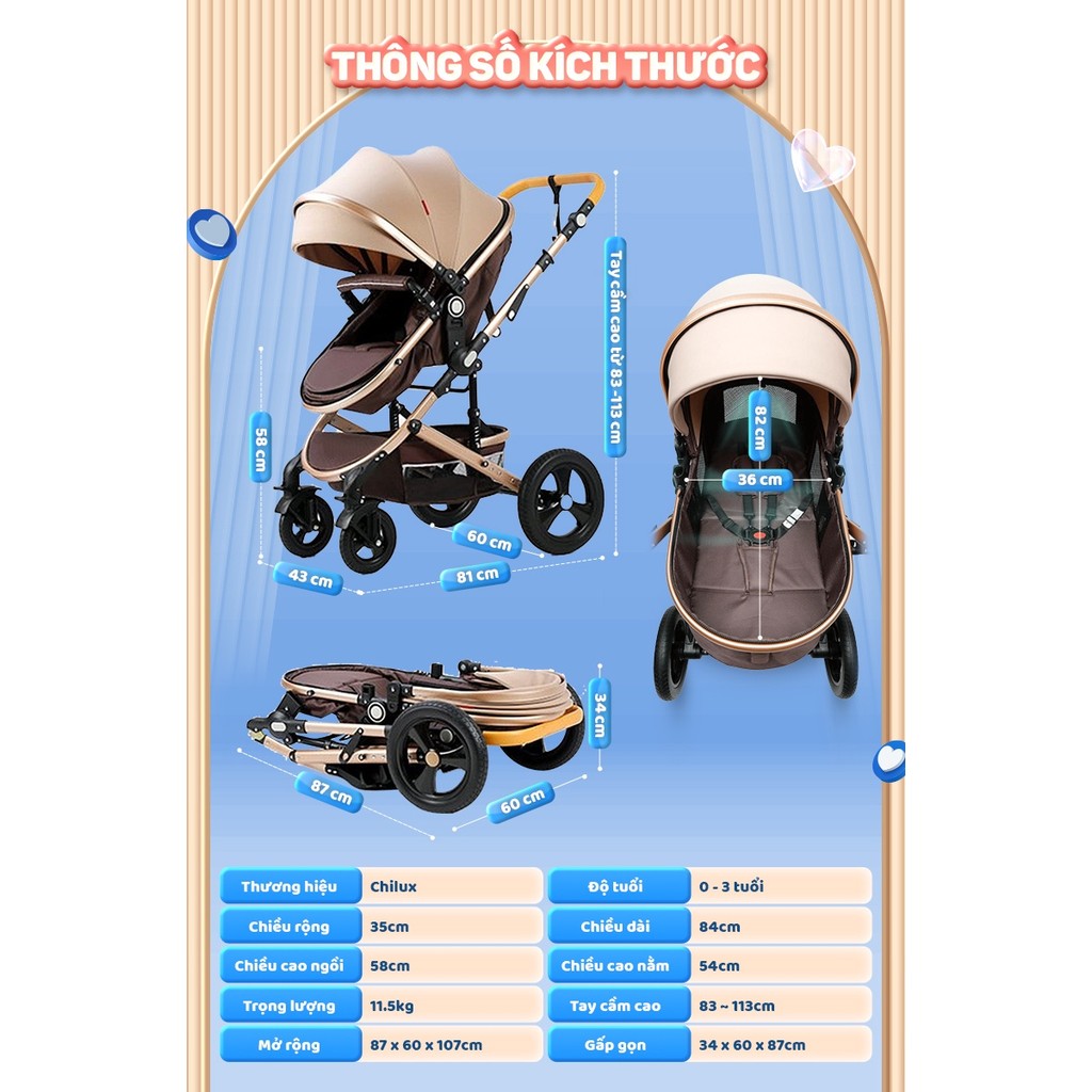 Mô tả Xe đẩy cho bé Chilux V1.6 - 9 tính năng tiện dụng cho mẹ và bé - có thể gấp gọn - 5