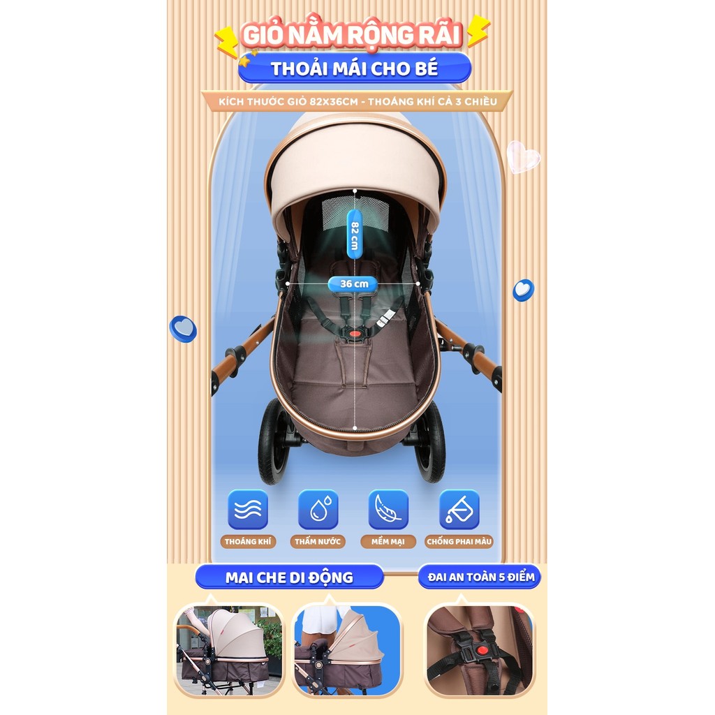 Mô tả Xe đẩy cho bé Chilux V1.6 - 9 tính năng tiện dụng cho mẹ và bé - có thể gấp gọn - 8