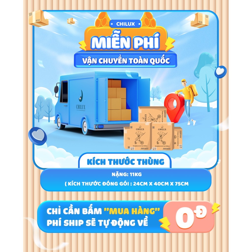Mô tả Xe đẩy cho bé Chilux V1.6 - 9 tính năng tiện dụng cho mẹ và bé - có thể gấp gọn - 10