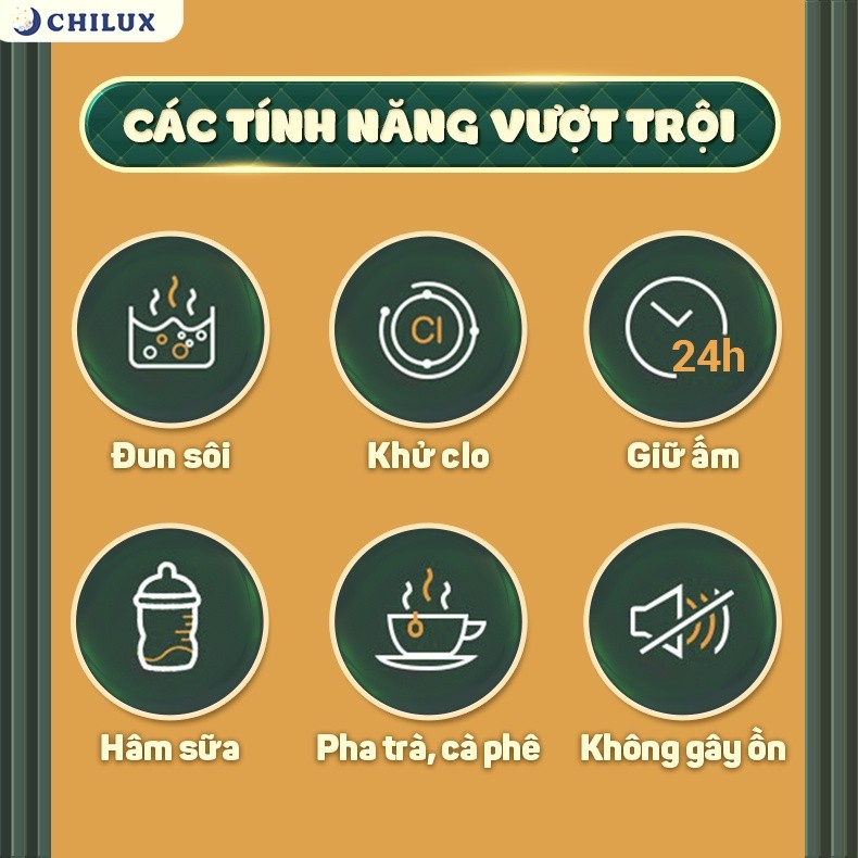 Mô tả Máy đun nước pha sữa CHILUX đa năng, hâm sữa đúng nhiệt độ, giữ ấm suốt 24H, đun nước khử clo - 2