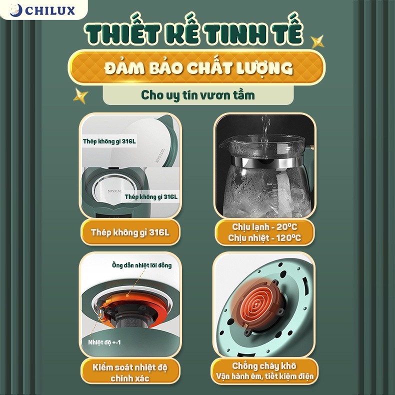 Mô tả Máy đun nước pha sữa CHILUX đa năng, hâm sữa đúng nhiệt độ, giữ ấm suốt 24H, đun nước khử clo - 5