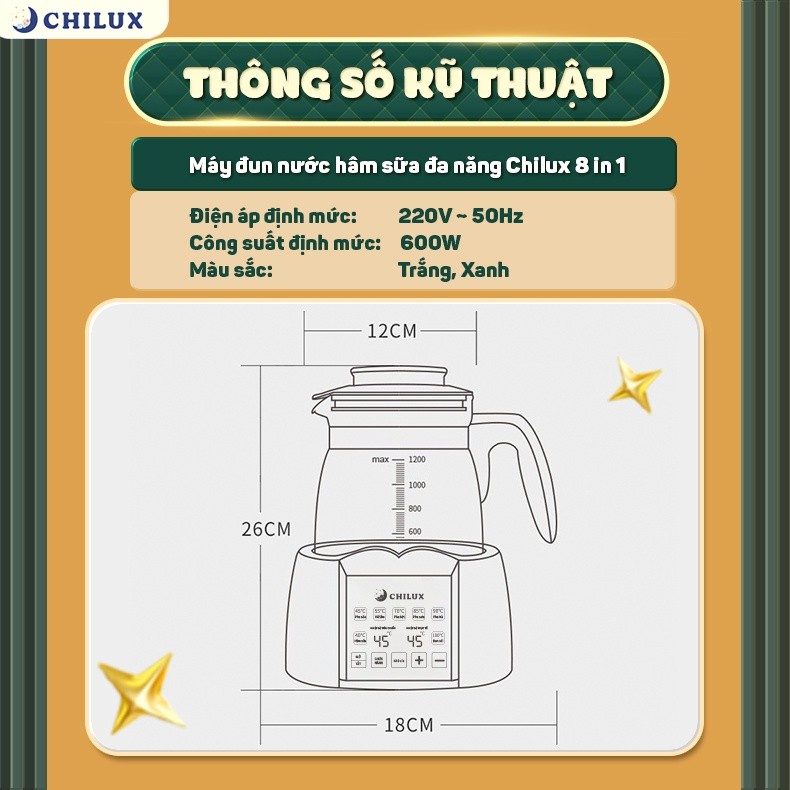 Mô tả Máy đun nước pha sữa CHILUX đa năng, hâm sữa đúng nhiệt độ, giữ ấm suốt 24H, đun nước khử clo - 8