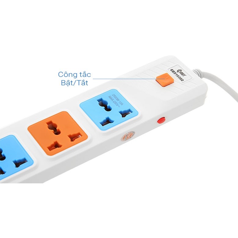 Mô tả Ổ Cắm Điện Nối Dài COMET CES10302 2500W Dài 2m, 3 lỗ 3 chấu, có cầu chì bảo vệ - 2