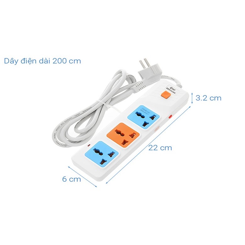 Mô tả Ổ Cắm Điện Nối Dài COMET CES10302 2500W Dài 2m, 3 lỗ 3 chấu, có cầu chì bảo vệ - 6
