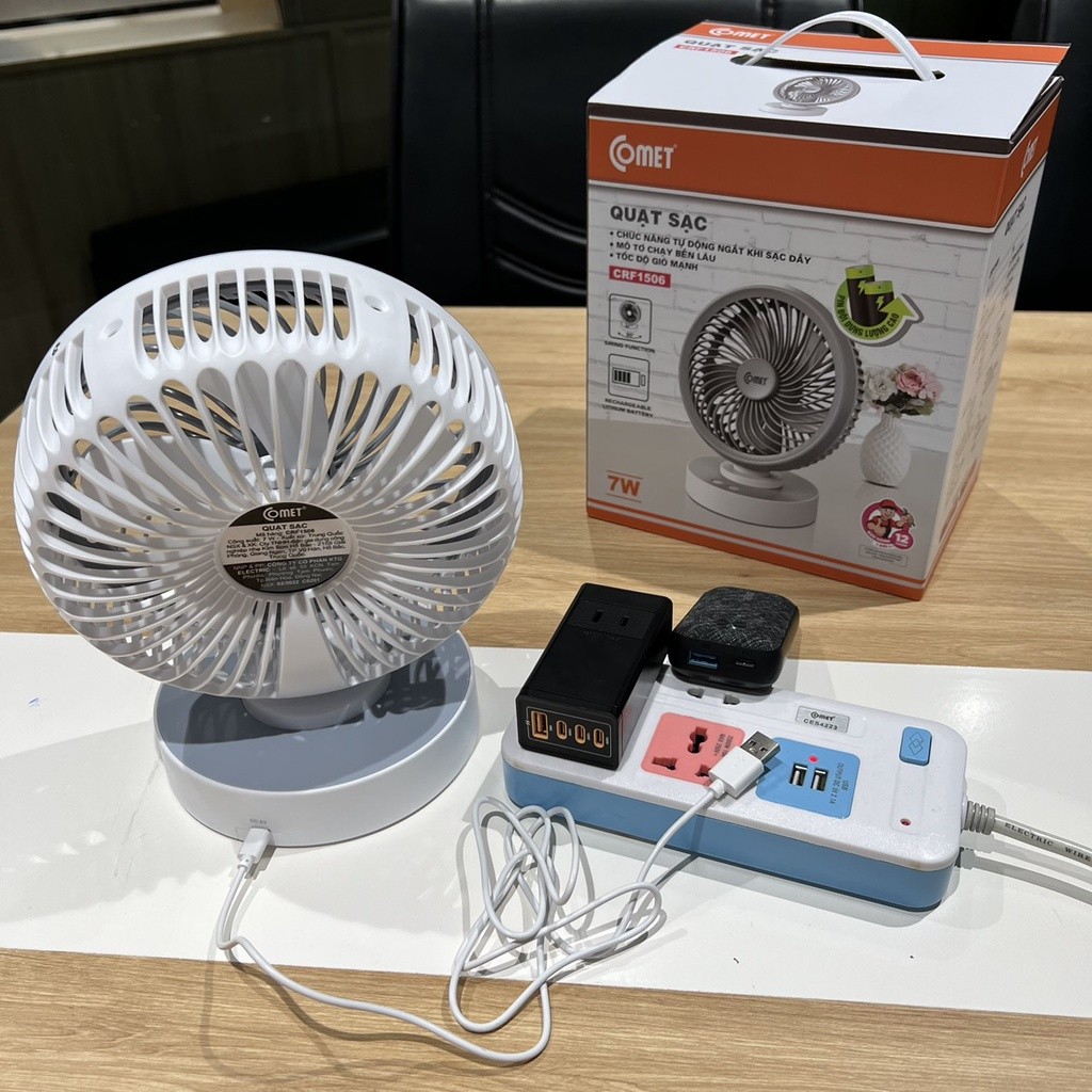 Mô tả Livestream - CRF1506 Quạt Sạc Tích Điện Để Bàn Đa Năng COMET  7W, 4 Cấp Độ Gió, Xoay 90 Độ, Để Bàn Văn Phòng - 2