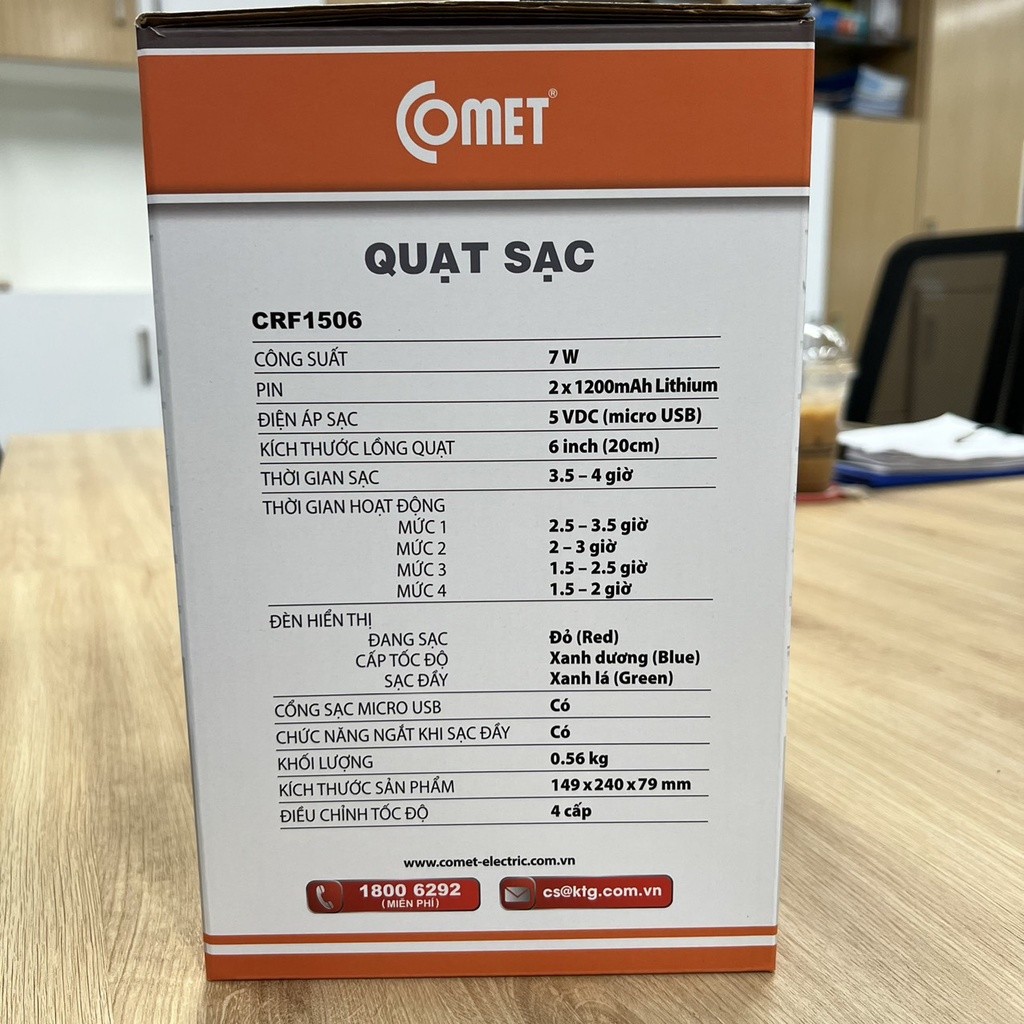 Mô tả Livestream - CRF1506 Quạt Sạc Tích Điện Để Bàn Đa Năng COMET  7W, 4 Cấp Độ Gió, Xoay 90 Độ, Để Bàn Văn Phòng - 6