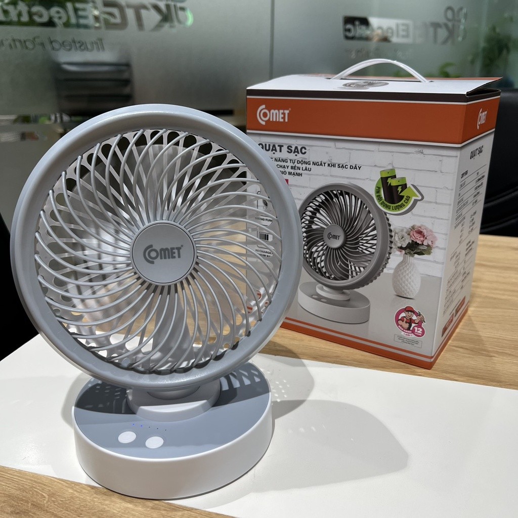 Mô tả Livestream - CRF1506 Quạt Sạc Tích Điện Để Bàn Đa Năng COMET  7W, 4 Cấp Độ Gió, Xoay 90 Độ, Để Bàn Văn Phòng - 7