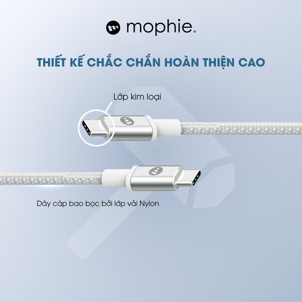 Mô tả Cáp Mophie Essentials USB-C to USB-C 60W dài 1M/2M-Sạc nhanh- sạc SamSung Android và iP 15series - 1