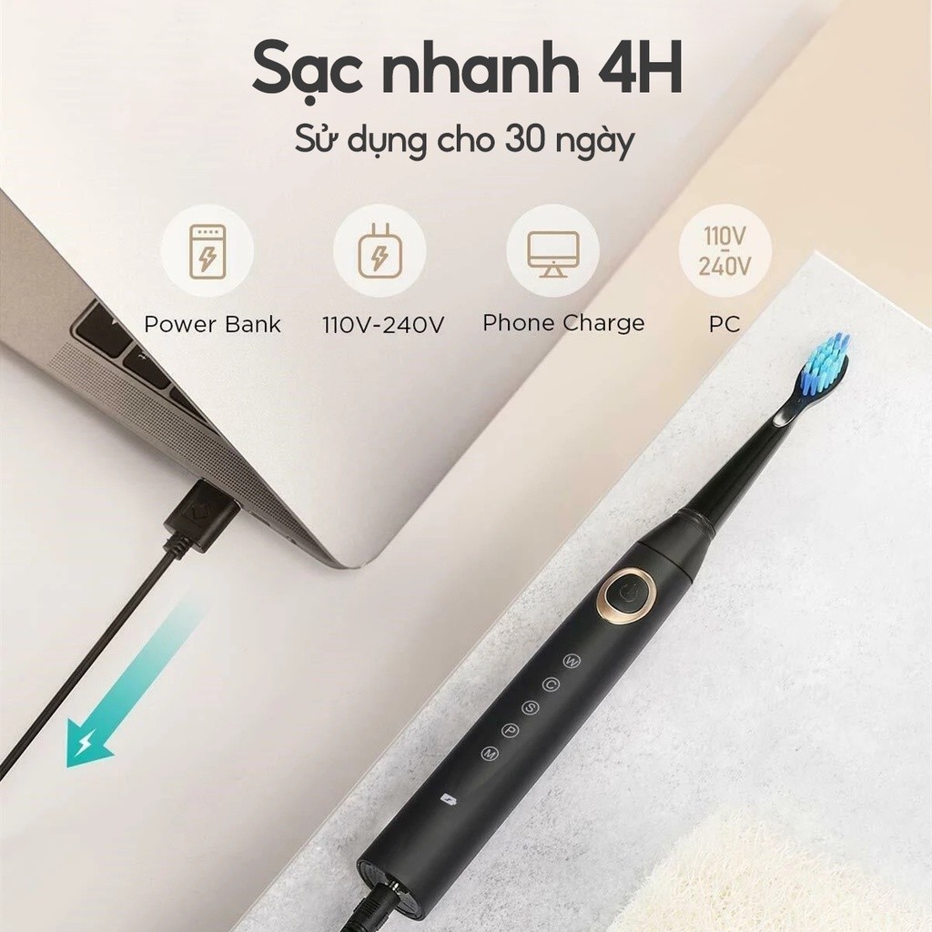 Mô tả Bàn chải điện 5 chế độ |Chế độ rung âm hơn 40000 lần mỗi phút Seago Fairywill 508 - 5