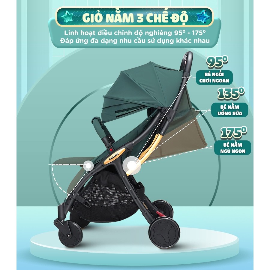 Mô tả Xe đẩy cho bé gấp gọn CHILUX D23 - giảm rung lắc tối đa, bảo hành chính hãng 3 năm - 1