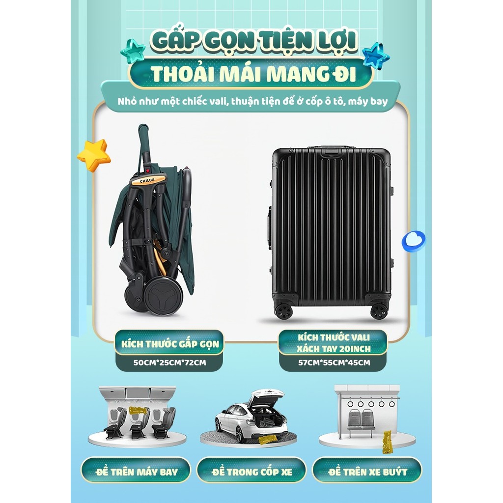 Mô tả Xe đẩy cho bé gấp gọn CHILUX D23 - giảm rung lắc tối đa, bảo hành chính hãng 3 năm - 7