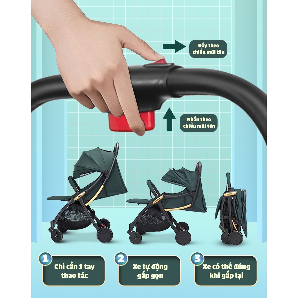 Mô tả Xe đẩy cho bé gấp gọn CHILUX D23 - giảm rung lắc tối đa, bảo hành chính hãng 3 năm - 8