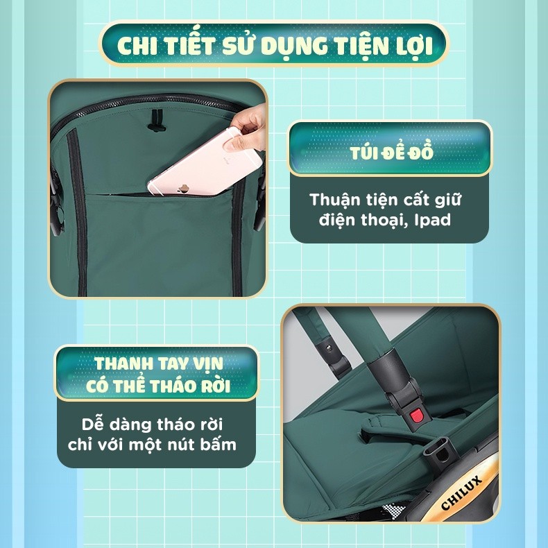 Mô tả Xe đẩy cho bé gấp gọn CHILUX D23 - giảm rung lắc tối đa, bảo hành chính hãng 3 năm - 9