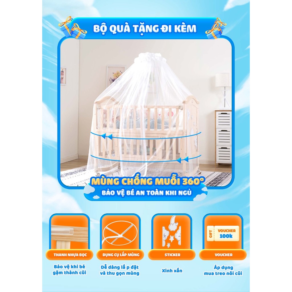 Mô tả Nôi cũi cho bé Chilux Peace Natural - Đa năng 6 chế độ tiện lợi cho mẹ và bé - Bảo hành 3năm - 1