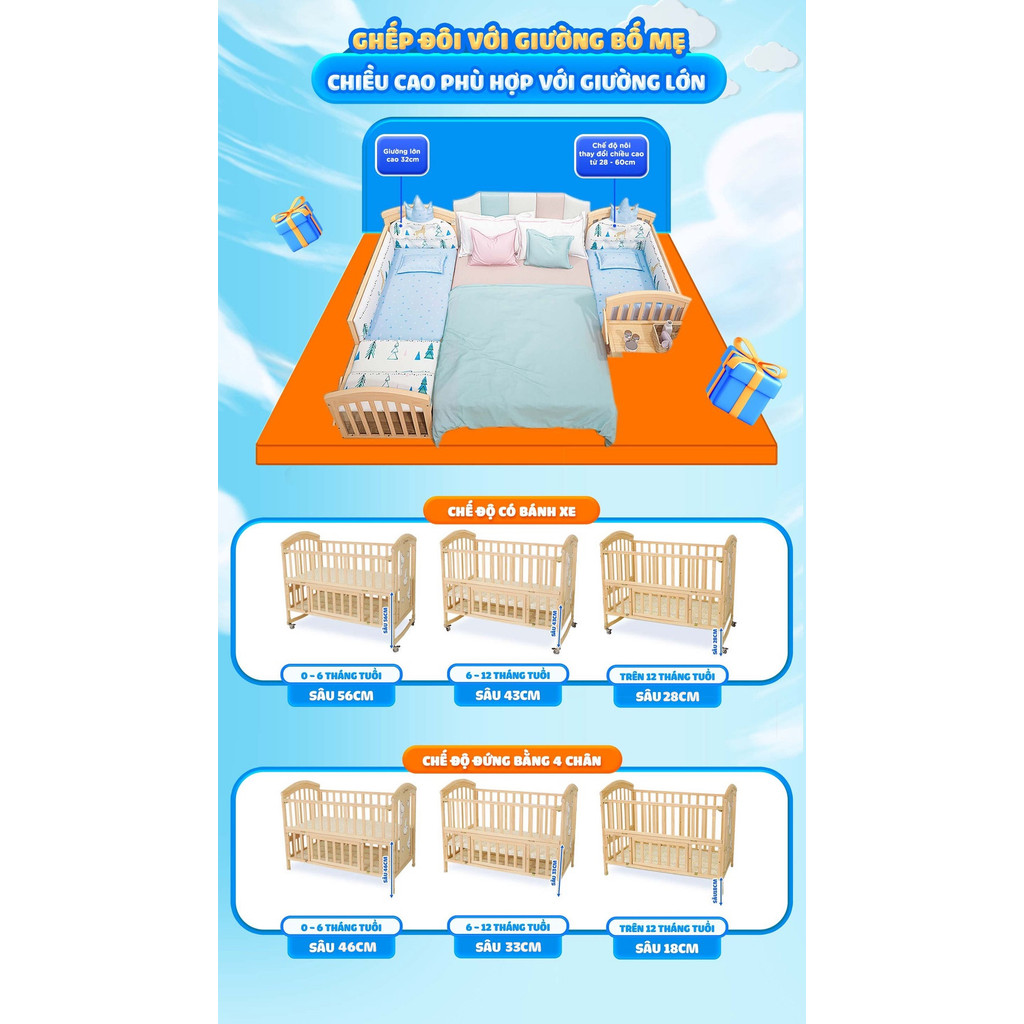 Mô tả Nôi cũi cho bé Chilux Peace Natural - Đa năng 6 chế độ tiện lợi cho mẹ và bé - Bảo hành 3năm - 3