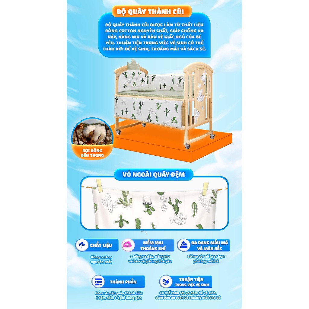 Mô tả Nôi cũi cho bé Chilux Peace Natural - Đa năng 6 chế độ tiện lợi cho mẹ và bé - Bảo hành 3năm - 5