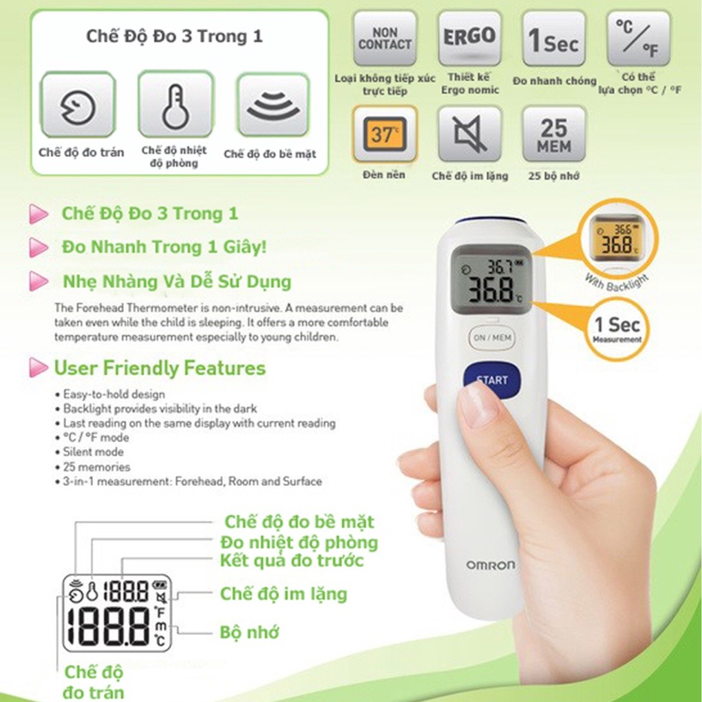 Mô tả Nhiệt Kế Điện Tử Đo Trán OMRON MC-720 - 8