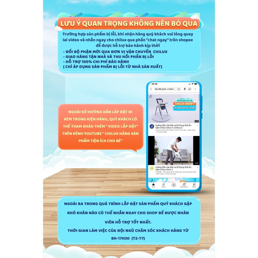 Mô tả Ghế ăn dặm cho bé cao cấp Chilux Grow V - Có thể gấp gọn - Nâng hạ độ cao dễ dàng - 1