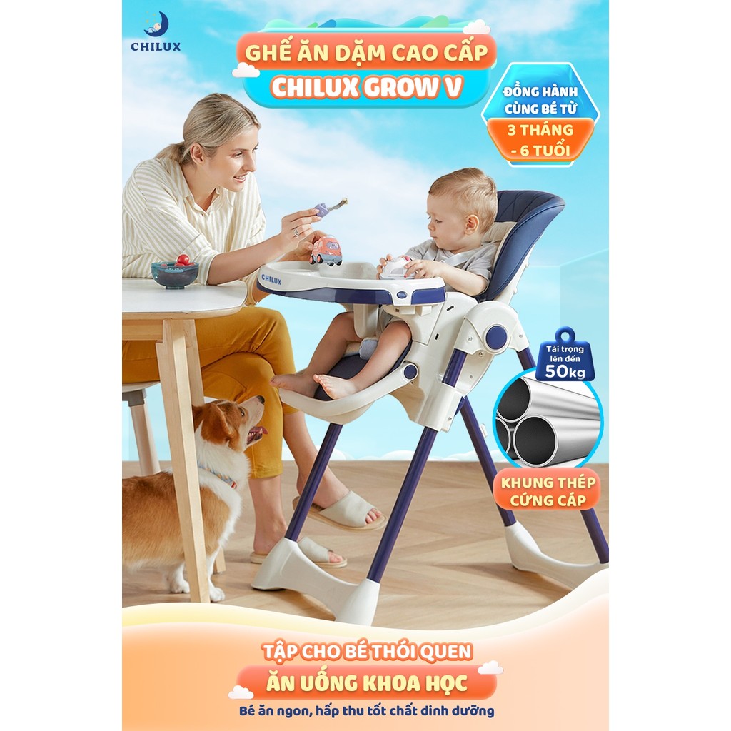Mô tả Ghế ăn dặm cho bé cao cấp Chilux Grow V - Có thể gấp gọn - Nâng hạ độ cao dễ dàng - 2