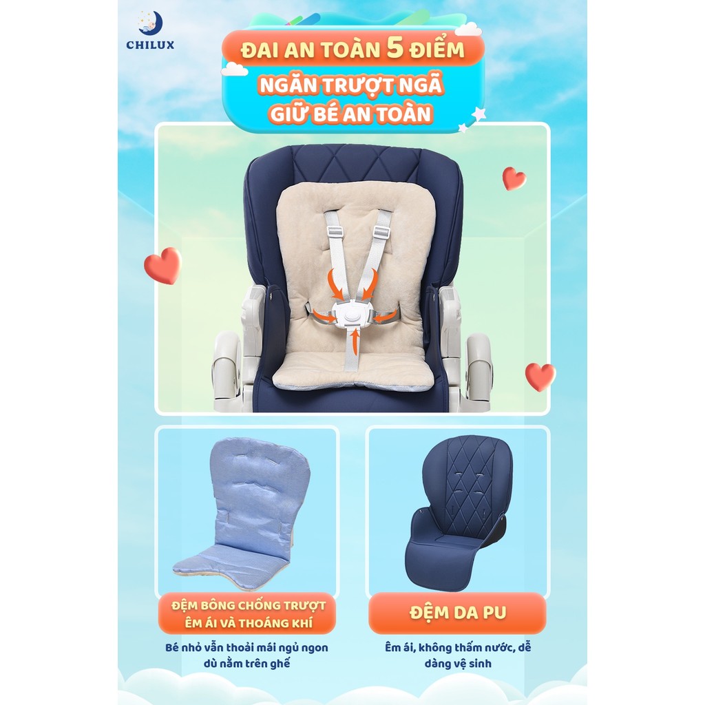 Mô tả Ghế ăn dặm cho bé cao cấp Chilux Grow V - Có thể gấp gọn - Nâng hạ độ cao dễ dàng - 4