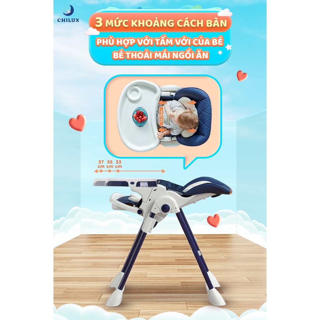 Mô tả Ghế ăn dặm cho bé cao cấp Chilux Grow V - Có thể gấp gọn - Nâng hạ độ cao dễ dàng - 6