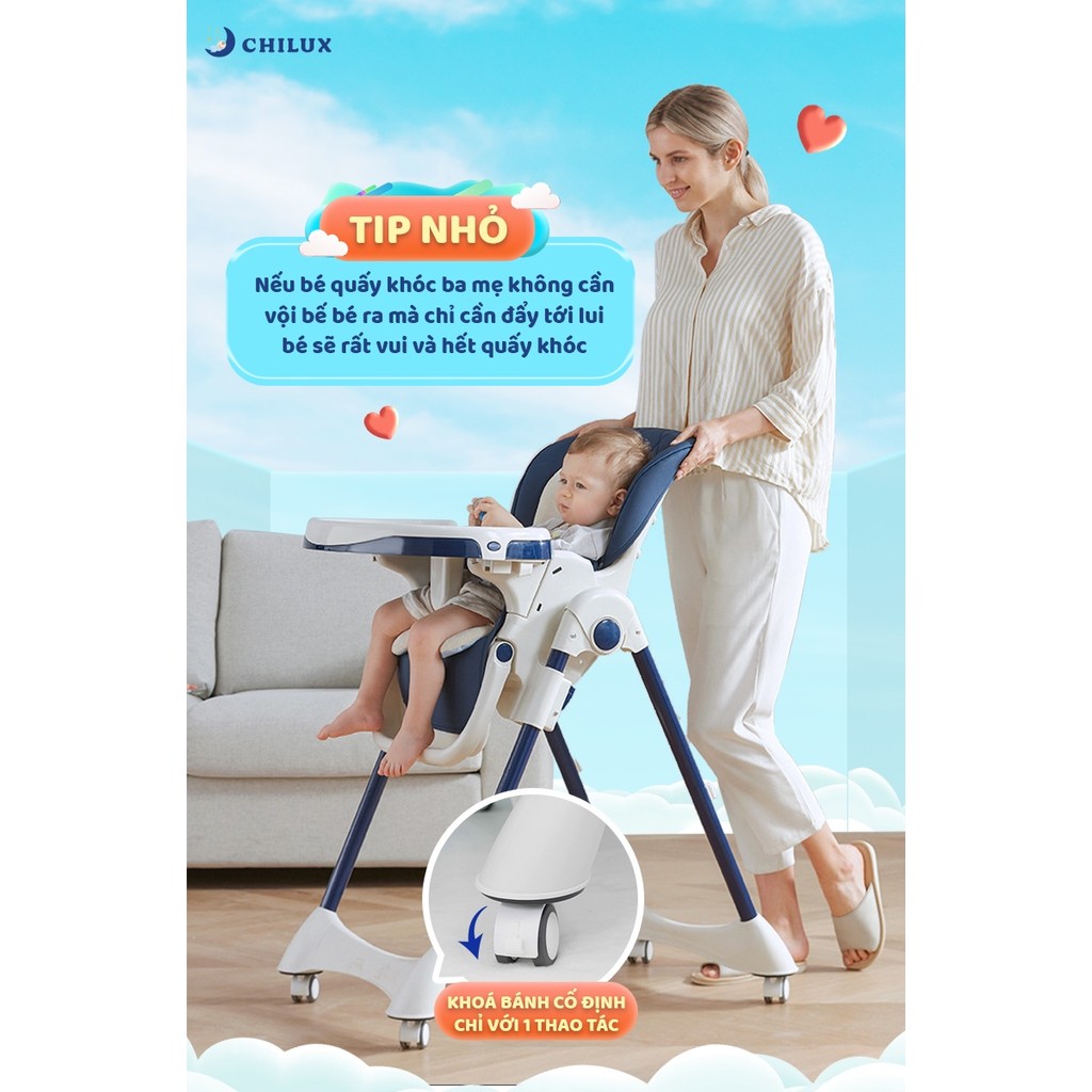 Mô tả Ghế ăn dặm cho bé cao cấp Chilux Grow V - Có thể gấp gọn - Nâng hạ độ cao dễ dàng - 7