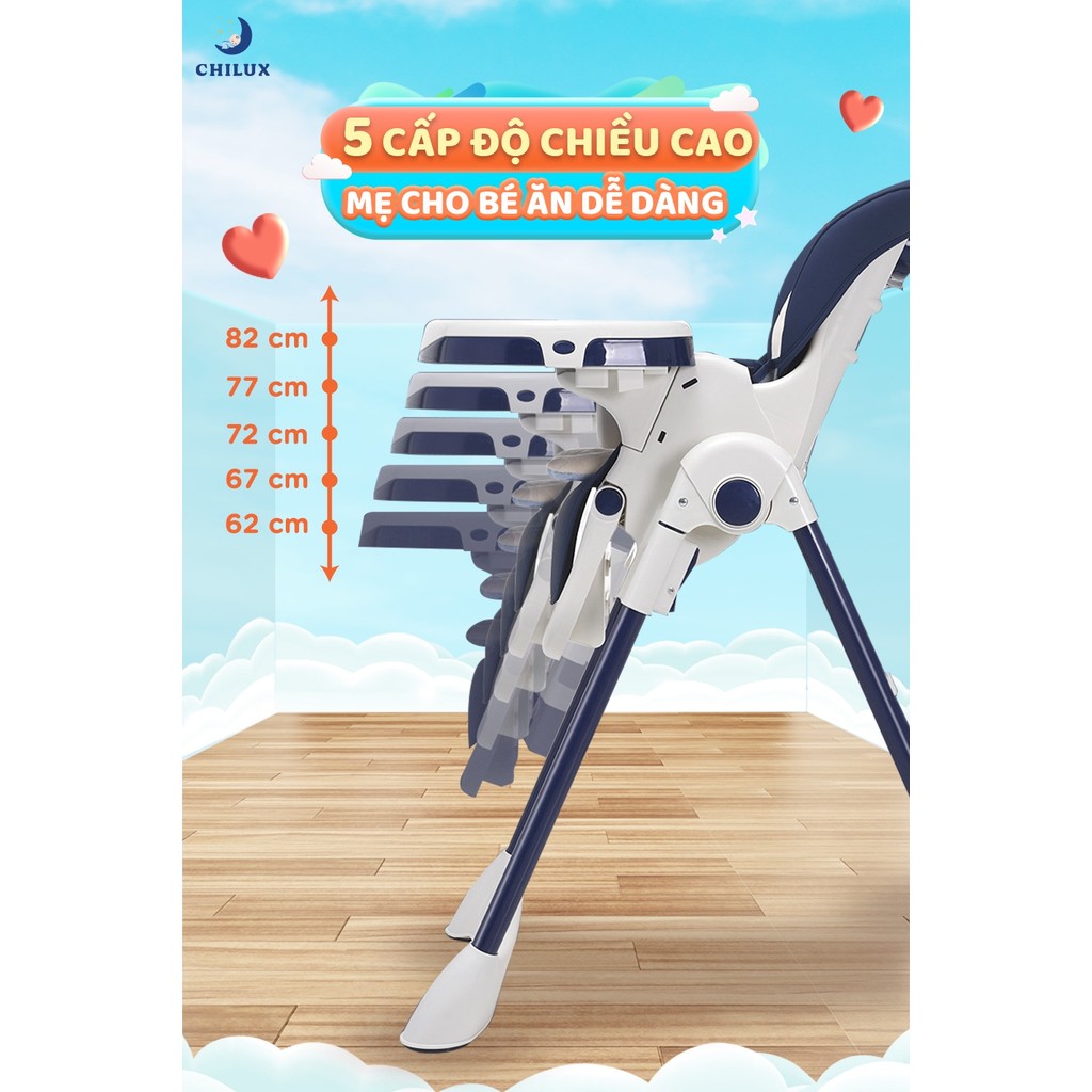 Mô tả Ghế ăn dặm cho bé cao cấp Chilux Grow V - Có thể gấp gọn - Nâng hạ độ cao dễ dàng - 8