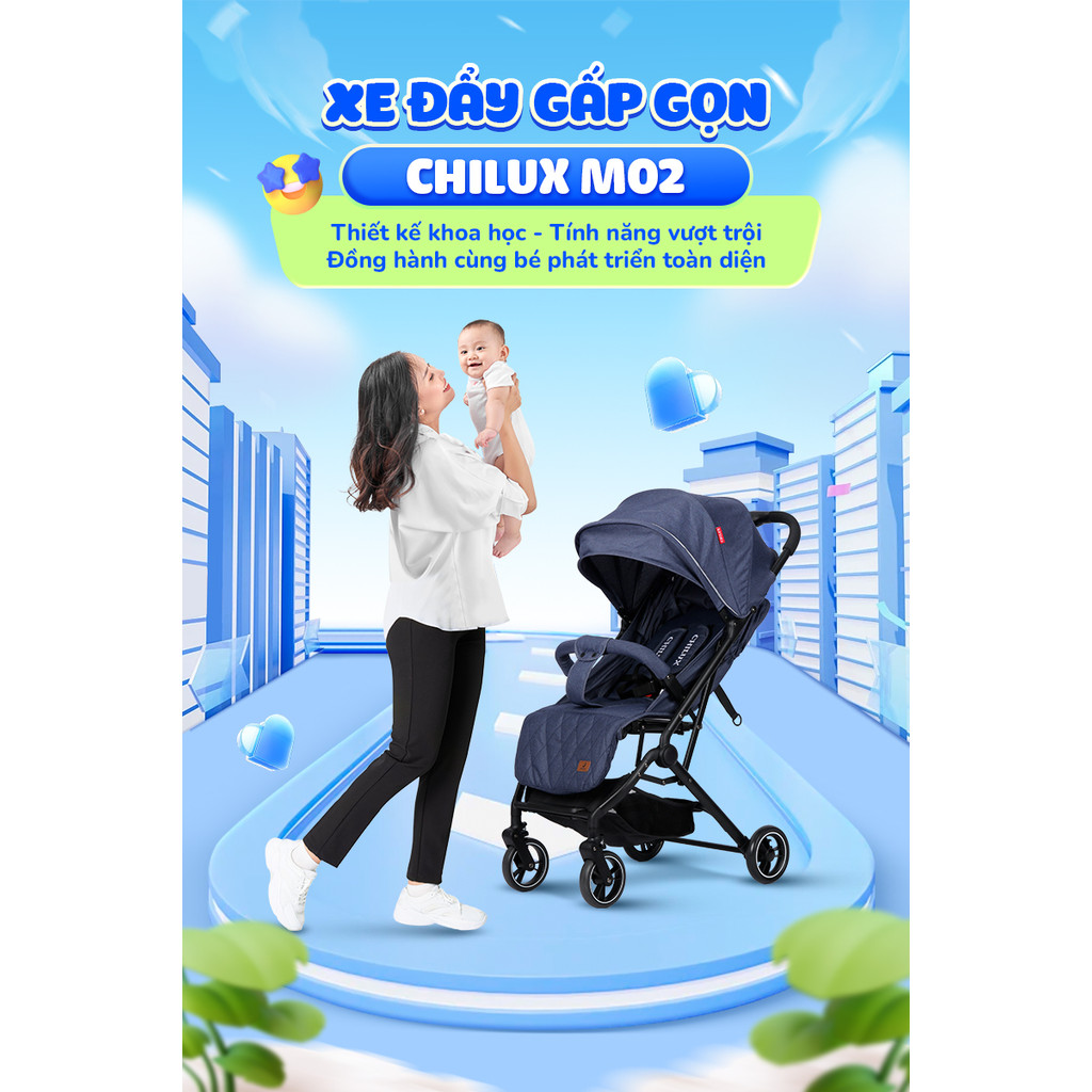 Mô tả Xe đẩy gấp gọn Chilux M02 - Thiết kế khoa học, Tính năng vượt trội - 1