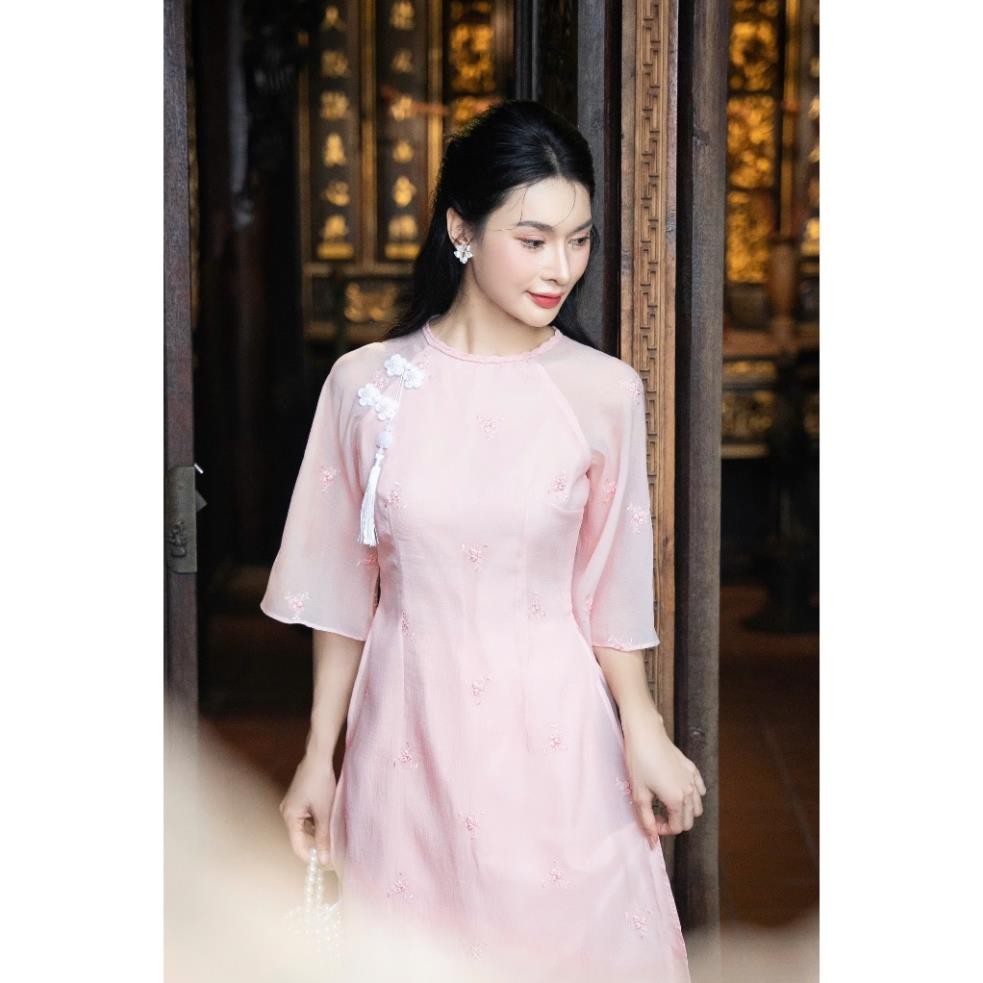 Thời Trang Nữ LASY| Áo Dài Cách Tết Cách Tân Tơ Thêu Hoa Nút Tàu Kèm Ngọc Bội Trẻ Trung  AD0985