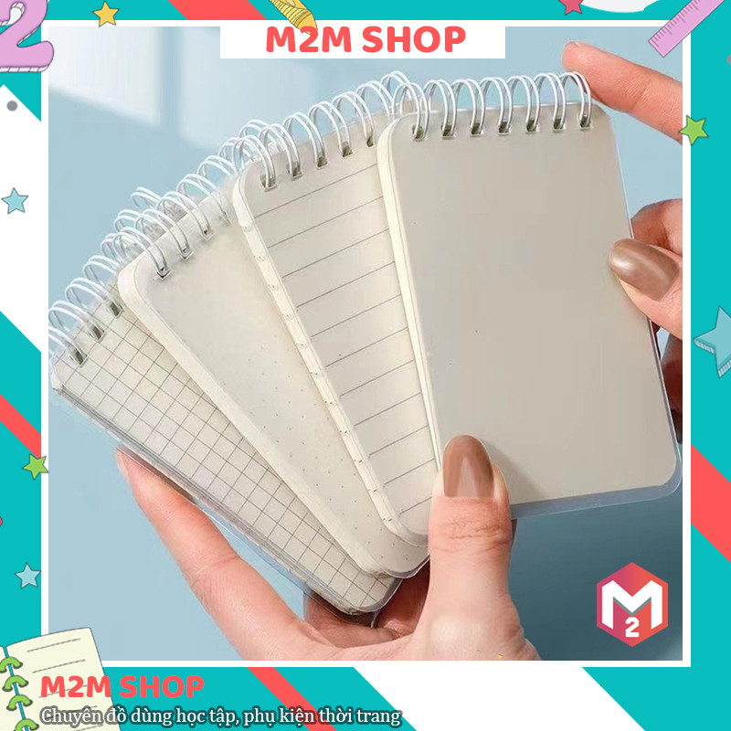 Sổ tay lò xo dọc bìa nhựa trong suốt khổ A7 80 tờ, sổ tay mini bỏ túi ...