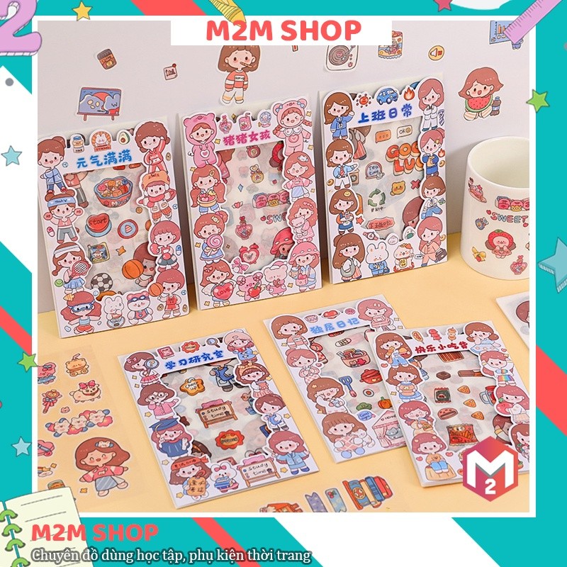 Miếng dán sticker trang trí DIY với nền trong suốt chủ đề hình cô gái ...