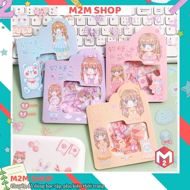 Bộ sticker trang trí dán sổ trong suốt hình cô gái cute dễ thương gồm ...