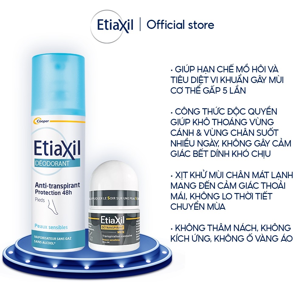 Ảnh Combo lăn khử mùi mồ hôi dành cho nam giới Etiaxil Men 15ml và xịt khử mùi hôi chân Etiaxil 100ml 1