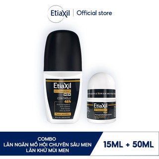 Combo Lăn Khử Mùi Hàng Ngày Men 50ml và Lăn khử mùi mồ hôi dành cho nam giới Etiaxil Men 15ml