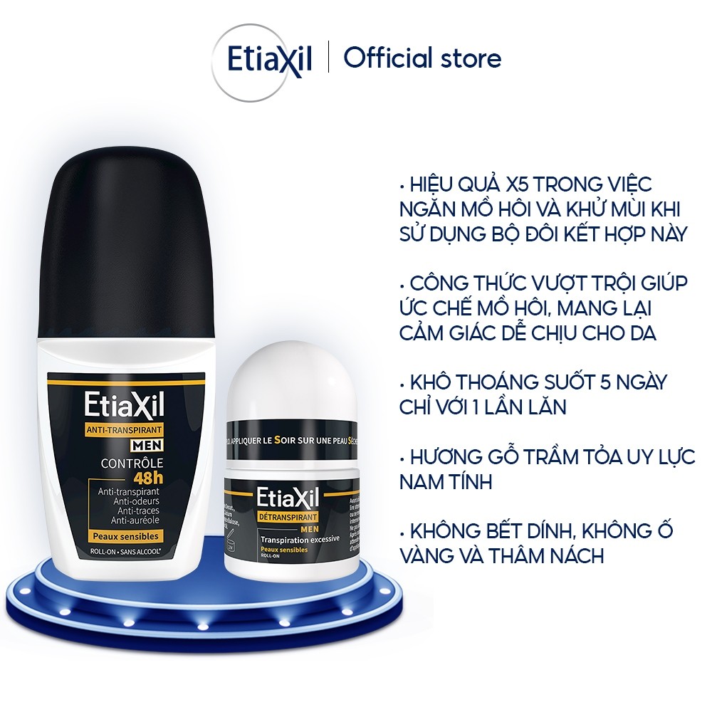 Ảnh Combo Lăn Khử Mùi Hàng Ngày Etiaxil Men 50ml và Lăn khử mùi mồ hôi dành cho nam giới Etiaxil Men 15ml 2