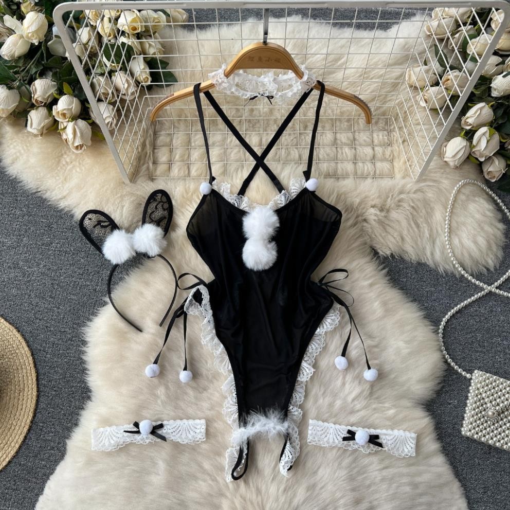 Set cosplay thỏ bông trắng sexy gợi cảm bodysuit đồ ngủ liền thân bunny ...