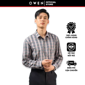 OWEN SALE - Áo Sơ Mi Owen Tay Dài, Màu Ghi - Đen - Đỏ , Họa Tiết Caro, Form Regular Fit Lai Bầu