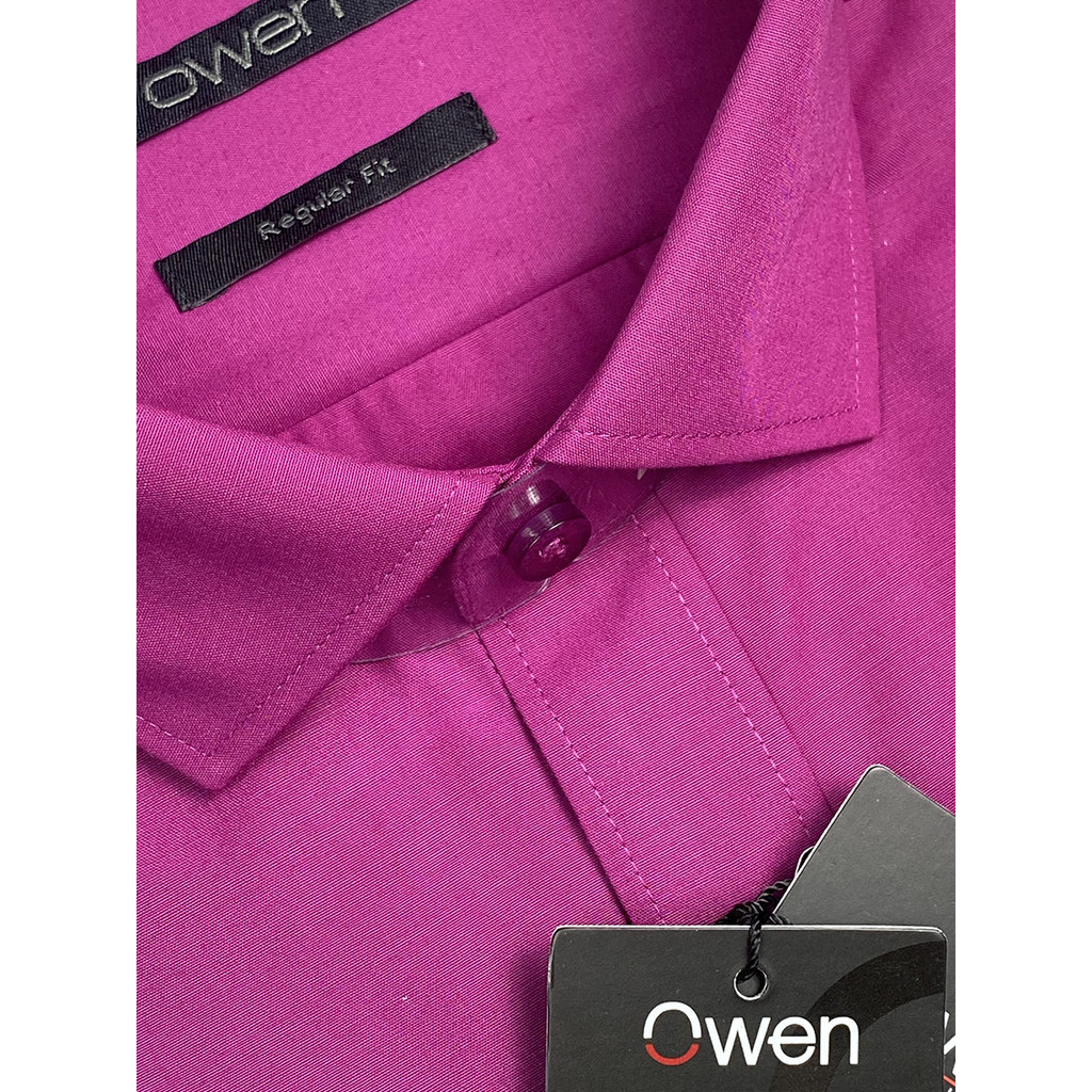 OWEN SALE - Áo Sơ Mi Owen Tay Dài, Màu Hồng Đậm , Họa Tiết Trơn, Form Regular Fit Lai Bầu, Chính Hãng