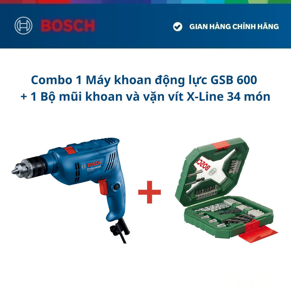 Ảnh Máy khoan động lực GSB 600 + Tặng kèm 1 Bộ mũi khoan và vặn vít X-Line 34 món 1