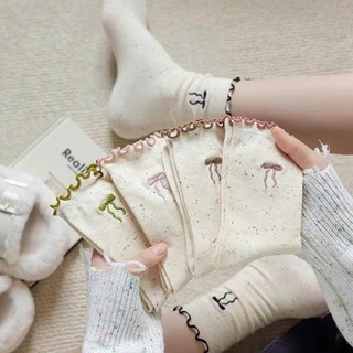 Sét 10 Đôi Tất Nữ Ren Nơ Chấm Sợi Tất Cotton100% Nguyên Chất Nhật Bản Dễ Thương