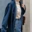Áo sơ mi denim tay dài dáng rộng phong cách HONGKONG, Áo somi jean xanh đậm dáng rộng kiểu basic dễ phối đồ (HC31)