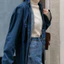 Áo sơ mi denim tay dài dáng rộng phong cách HONGKONG, Áo somi jean xanh đậm dáng rộng kiểu basic dễ phối đồ (HC31)