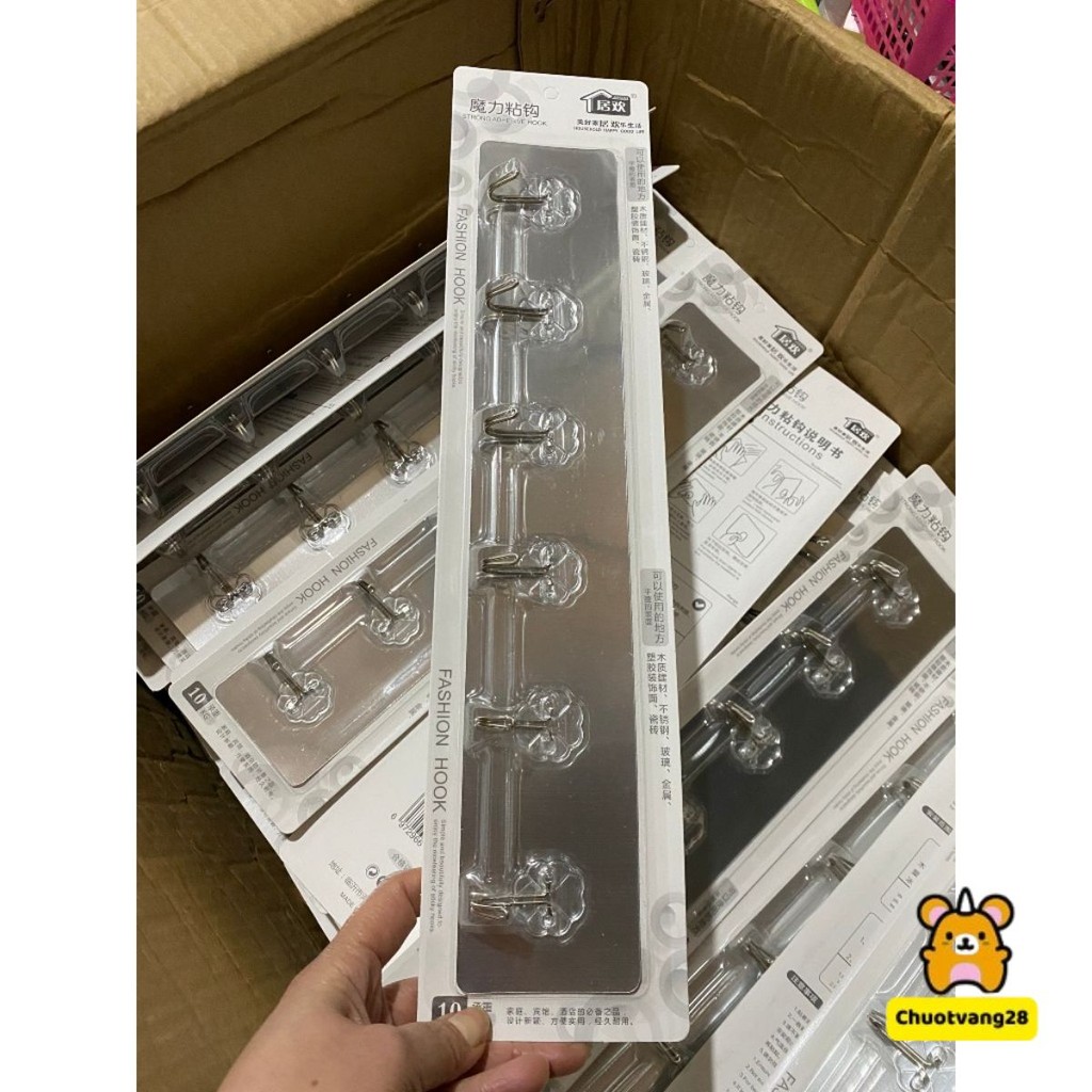 (LOẠI XỊN) Thanh 6 Móc dán tường Siêu Dính Hàng Cao Cấp bl (HOA TRÒN)