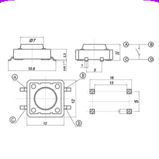 [Giá combo] (20 cái) Nút nhấn 12x12mm 4 chân dán cao 4.3 - 12mm