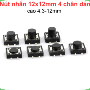 Nút nhấn 12x12mm 4 chân dán cao 4.3 - 12mm
